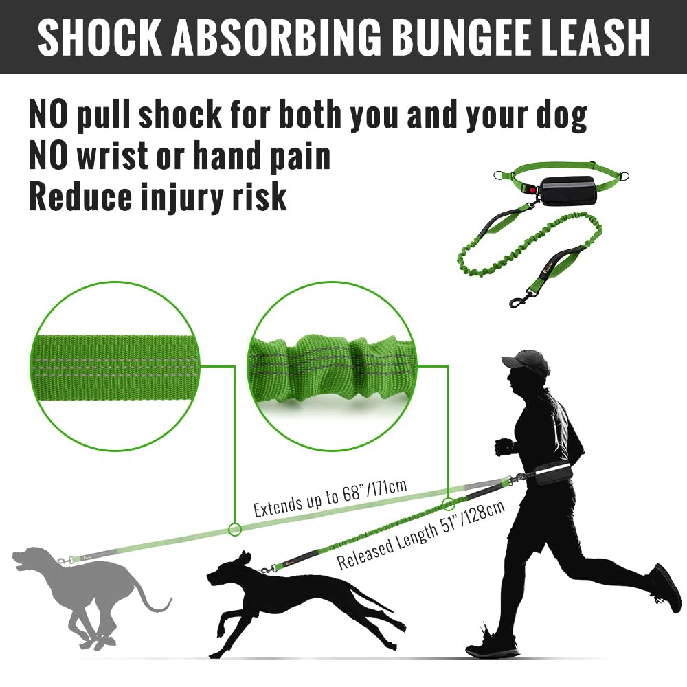 Plutus Pet Hands Free Dog Leash - Soft Padded Dual Handle Retractable Bungee With Reflective Stitches, Adjustable Waist For Walk