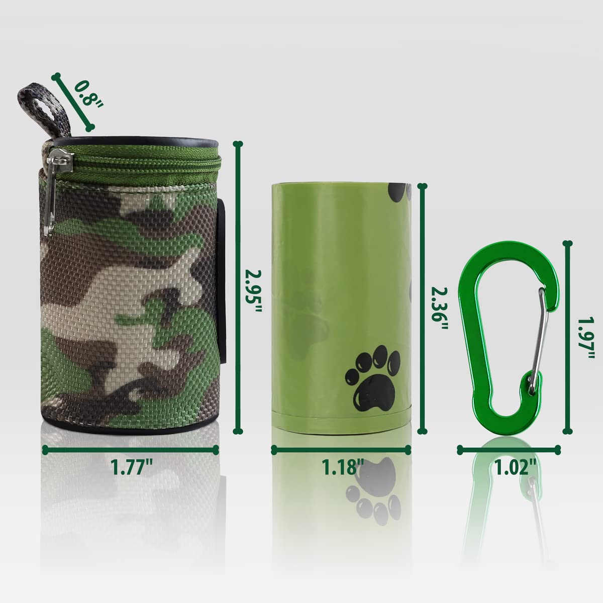 FURHAB Dog Poop Bag Holder - 1680D Nylon, Woodland Camo, Includes 1 Roll of Trash Bags, Model PBD-WLCA, Ideal for Leash Carrying