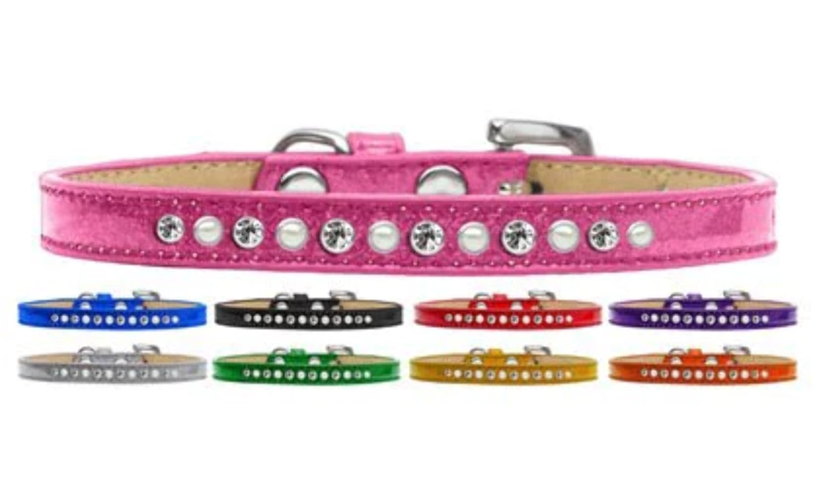 Dog, Puppy and Pet Ice Cream Collar, Pearl & Clear Crystal Rimsets Silver 16