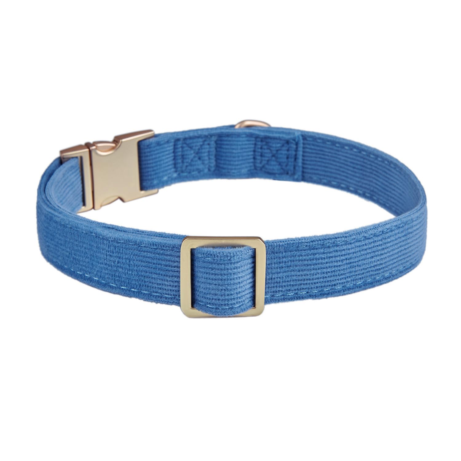YUDOTE Soft Cotton Dog Collar with Metal Buckle Adjustable Heavy Duty Comfy Corduroy Collars for Small Medium Large Dogs,Blue,La