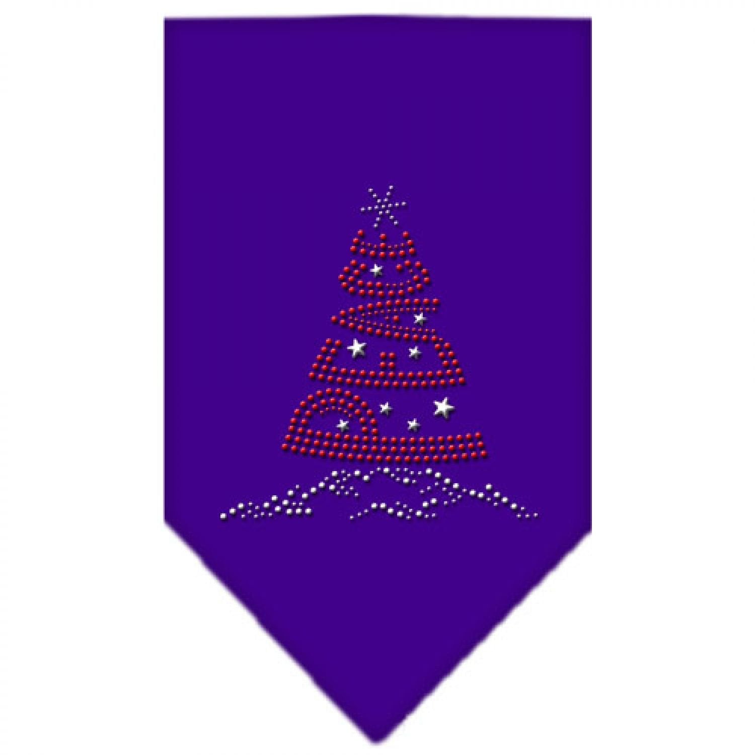 Christmas Pet and Dog Bandana Rhinestone, "Peace Tree" Purple Small