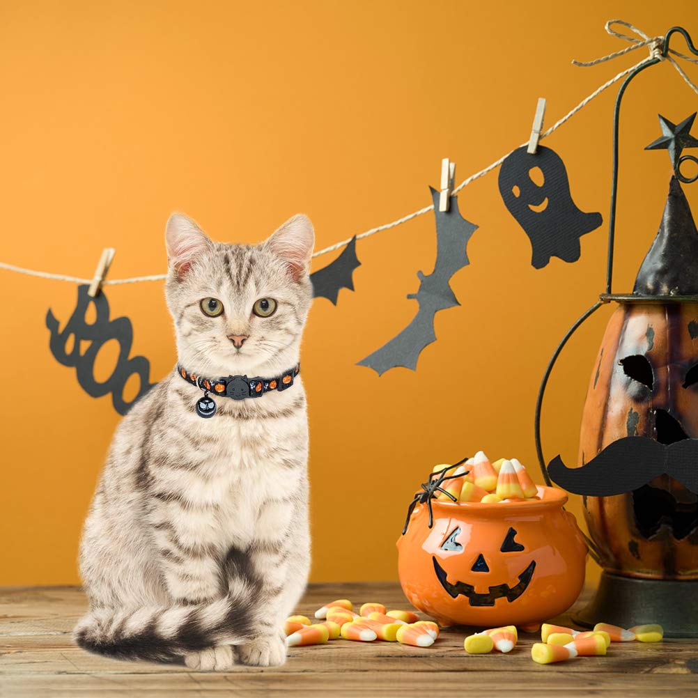 Kooltail Breakaway Cat Collar With Bells - 3 Pack Halloween Cat Collar With Pumpkin Ghost Patterns Safety Buckle Kitten Collars, Adjustable Cute Pet Collar For Boys And Girls Holiday Costume Orange