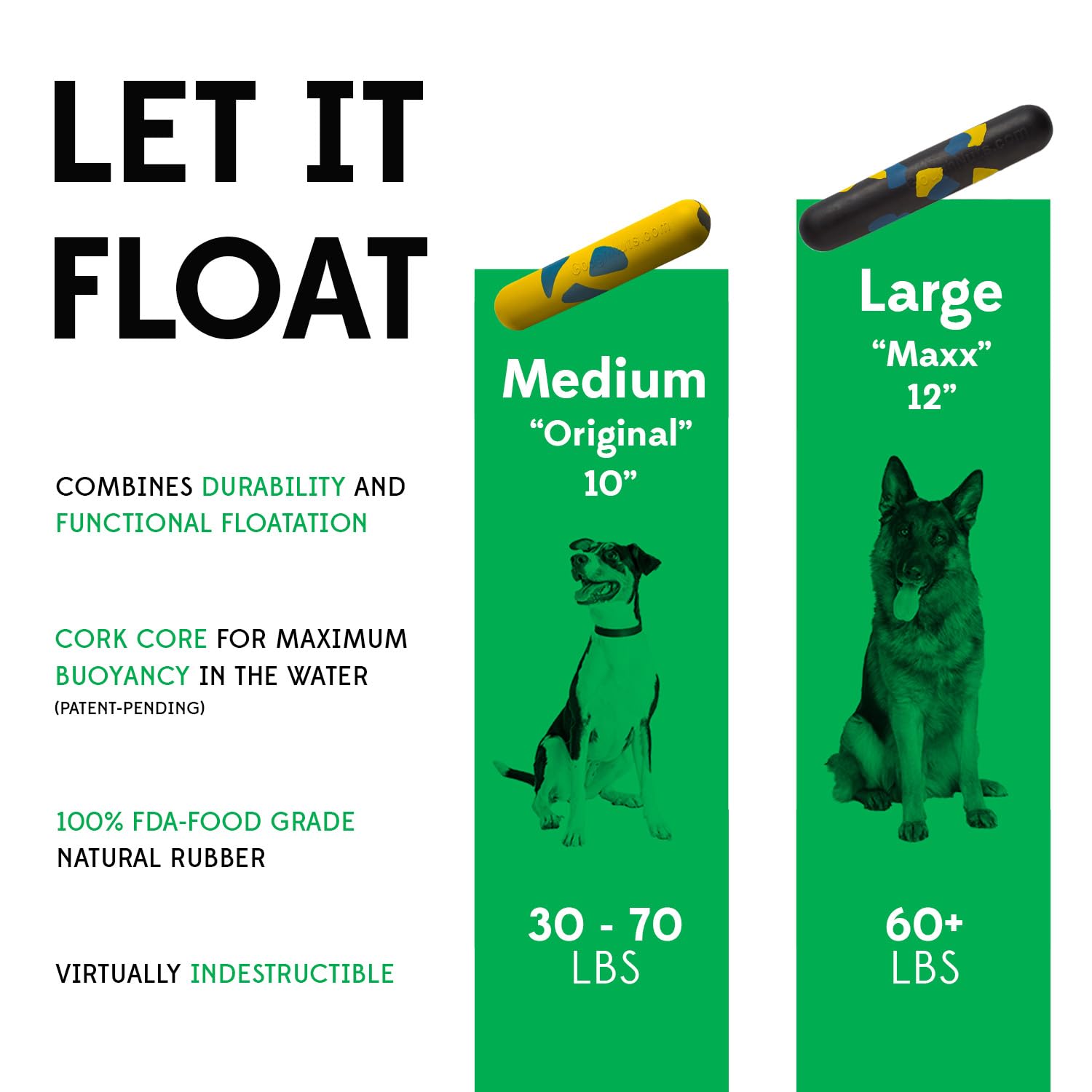 Goughnuts Medium Water Stick - Floating Dog Toys For Water Fetch, Interactive Heavy Duty Dog Pool Toy For Aggressive Chewers, Na