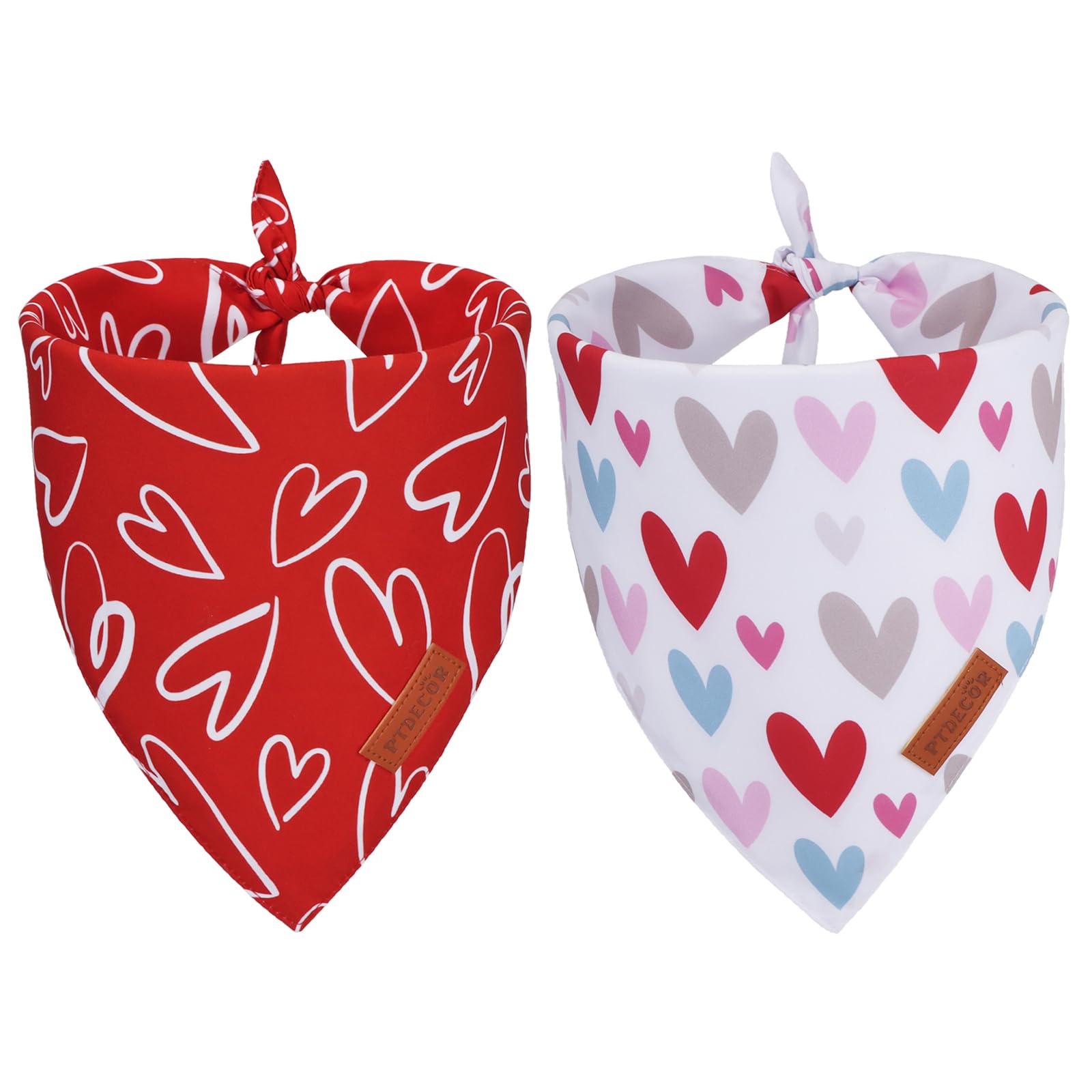 Ptdecor Valentine Dog Bandana, Reversible Holiday Dog Scarf, Multi Size, Heart Valentine Bandanas For Small Dogs Pets (Small)
