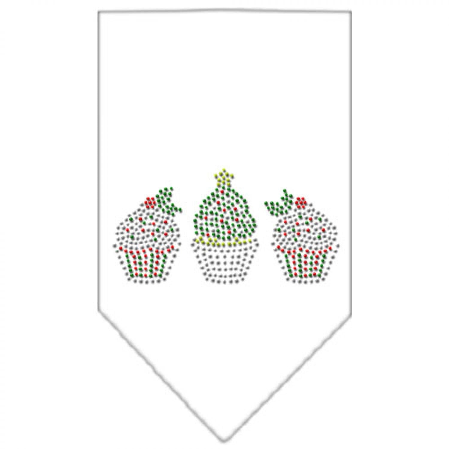 Christmas Pet and Dog Bandana Rhinestone, Christmas Cupcakes White Small