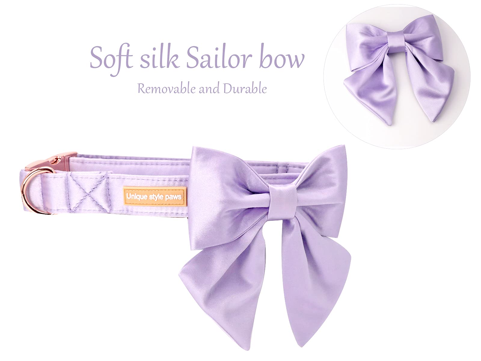 Unique Style Paws Purple Silk Dog Collar Adjustable Durable Dog Collar With Bow Fashion Bowtie Collar For X-Large Dogs