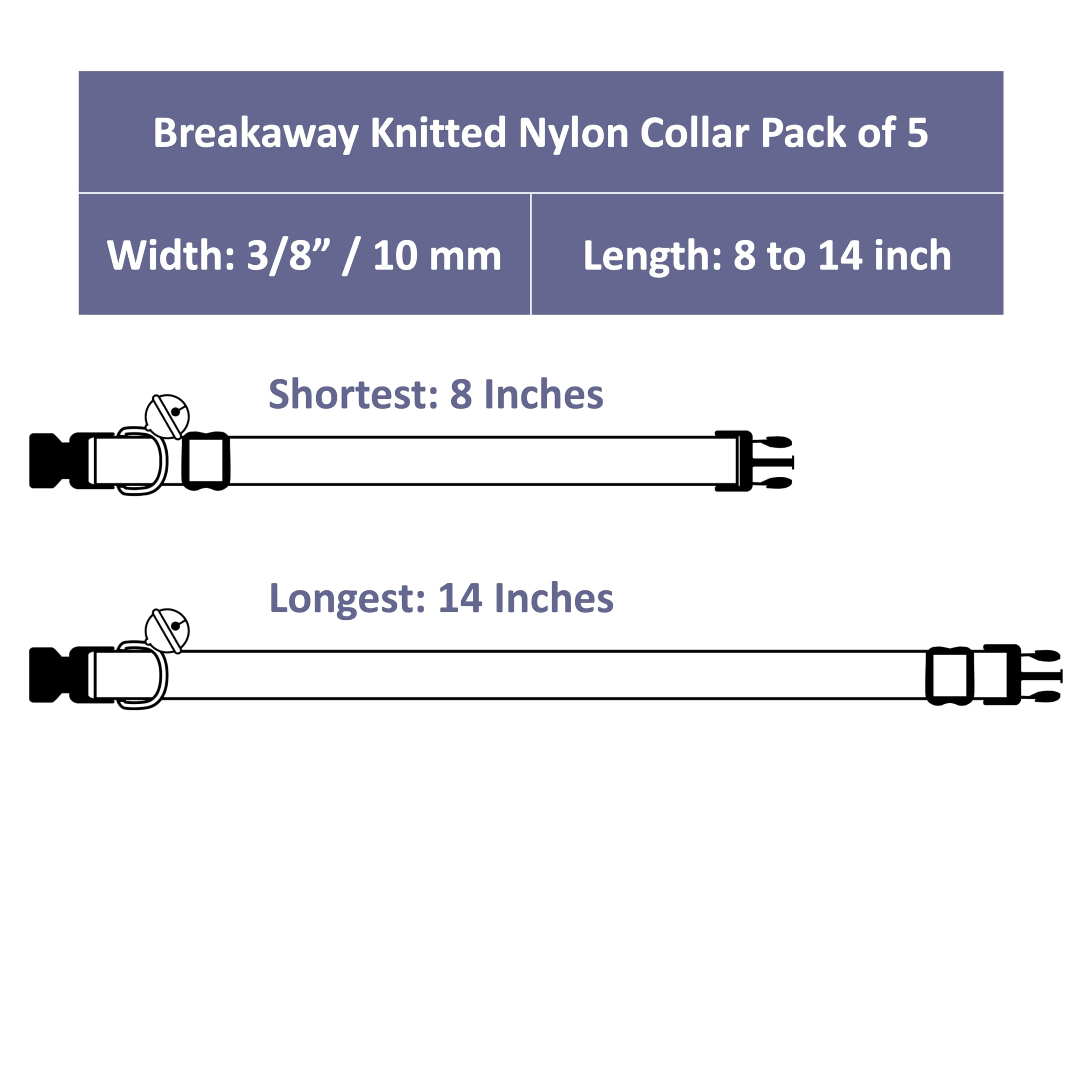 Ela Inc. 5 Pack Breakaway Cat Collars With Detachable Bells Adjustable Soft Kitten Collars For Boys & Girls, Small Pet Safety Co