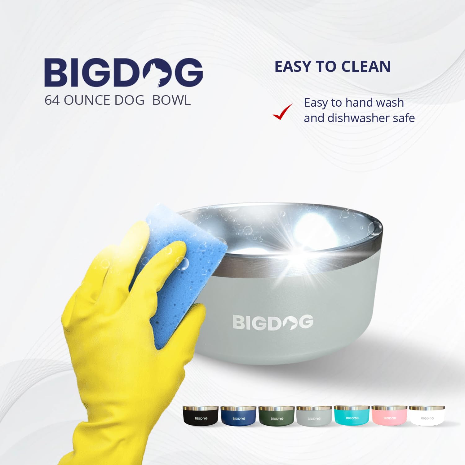 Bigdog Bowl, Heavy Duty, Stainless Steel, Non Slip, Large Capacity, For Big Tall Dogs, Holds 64 Ozs, Blue