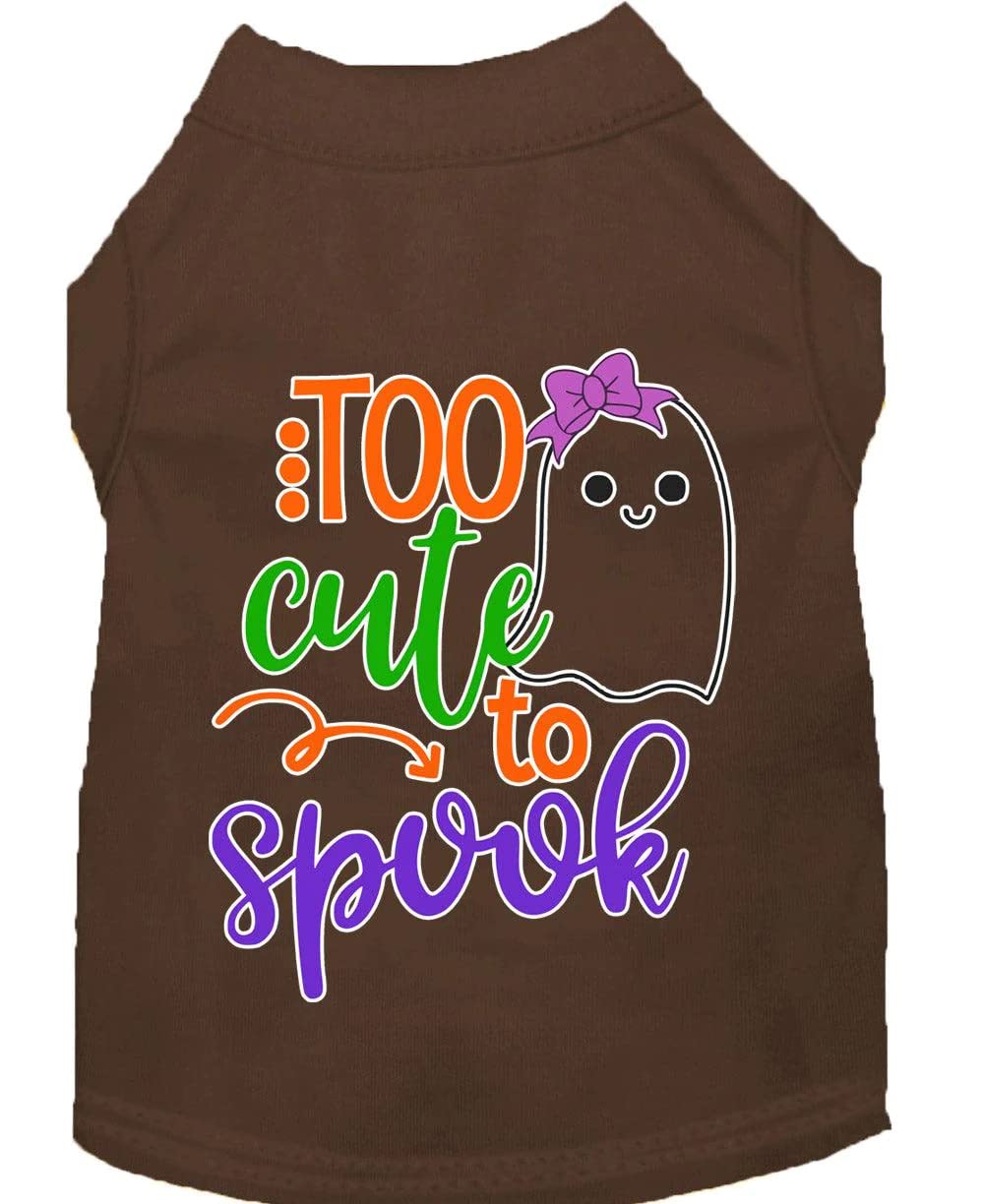 Halloween Pet Dog & Cat Shirt Screen Printed, "Too Cute To Spook - Girly Ghost" Brown XS (0-3 lbs.)
