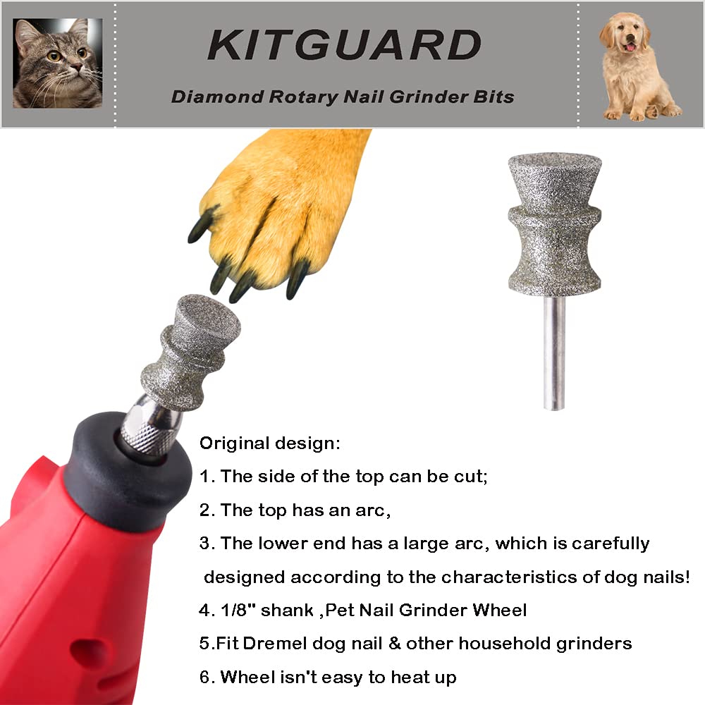 Kitguard Diamond Dremel Dog Nail Grinder Bits For Rotary Tool,1/8'' Dremel Dog Nail Grinder Replacement Wheel, Dog Nail Grinder