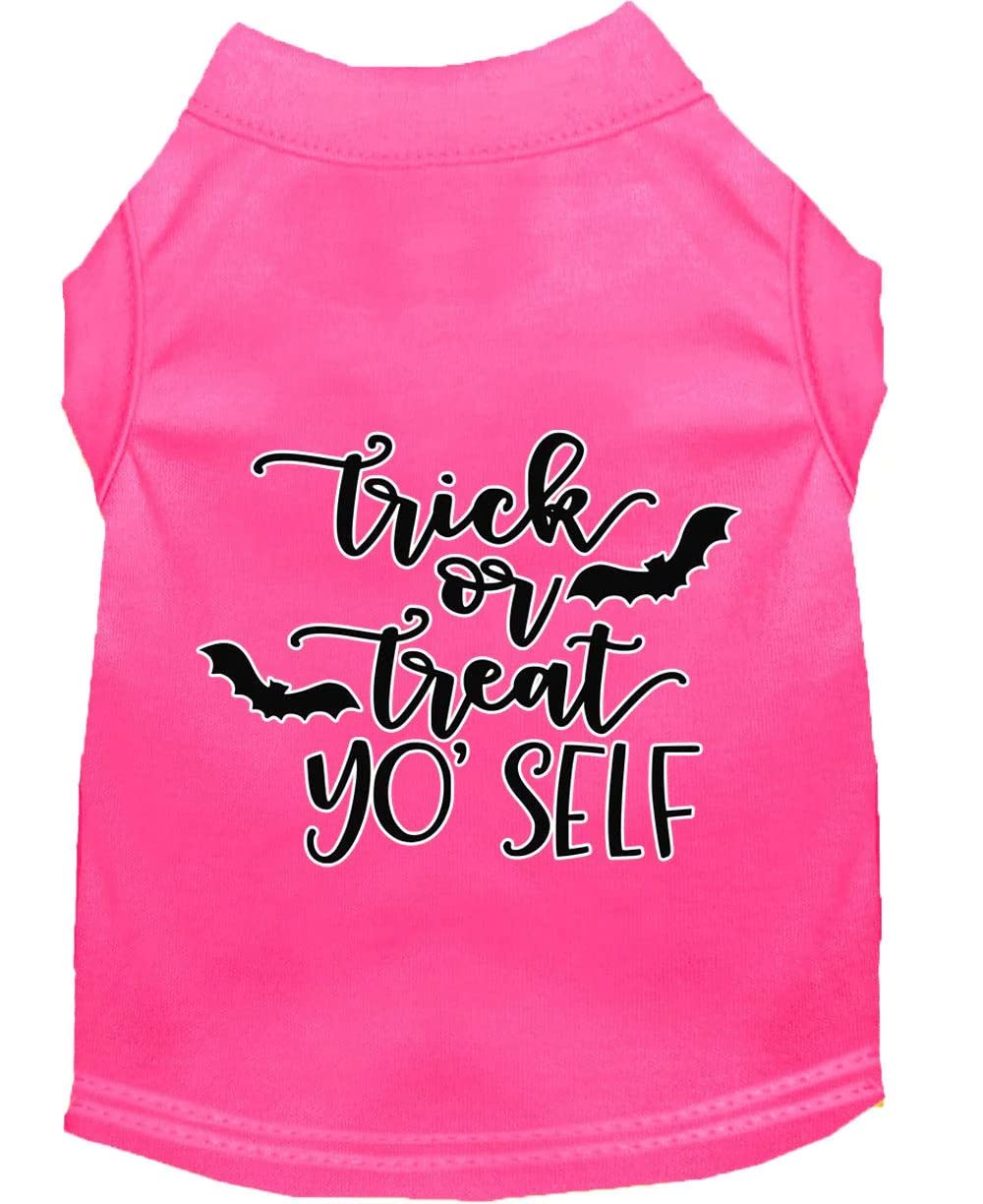 Halloween Pet Dog & Cat Shirt Screen Printed, "Trick Or Treat Yo' Self" Emerald Green MD (6-10 lbs.)