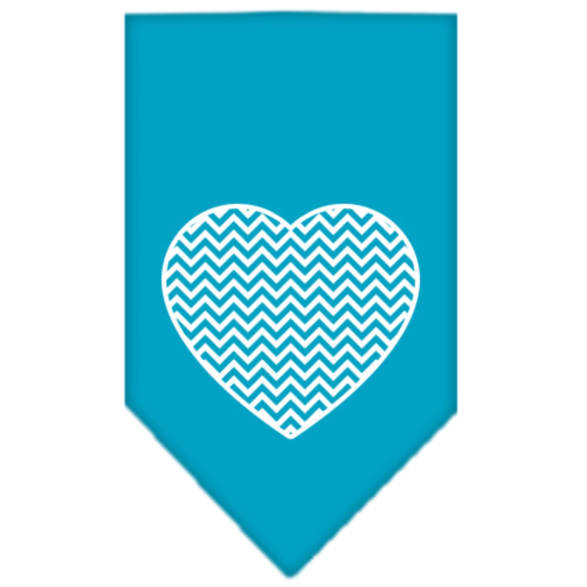 Pet and Dog Bandana Screen Printed, Chevron Heart Turquoise Large