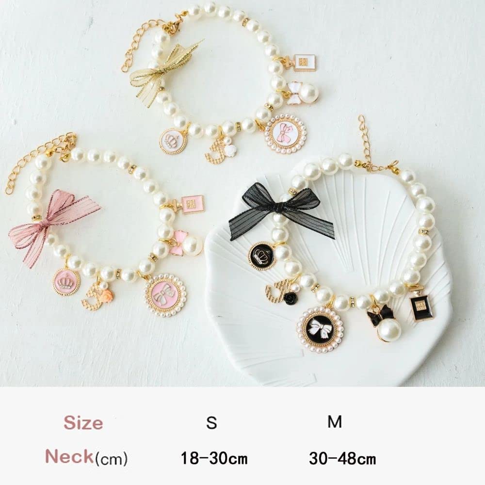 Pink Medium Dog Pearl Collars Pet Pearl Dog Princess Bow Necklace Cute Collar Puppy Accessories Cat Jewelry Pearl Neck Strap For