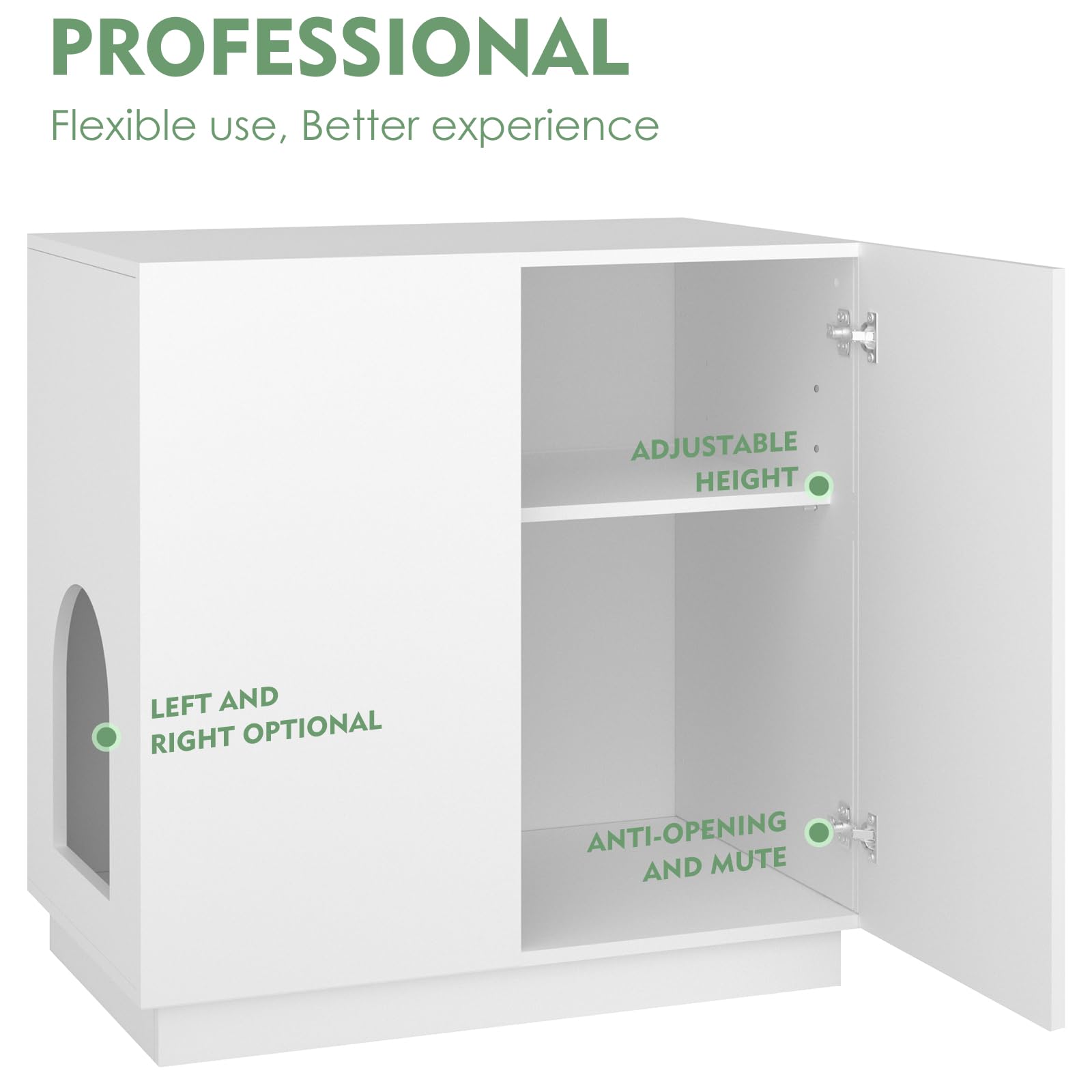 Amunrbrek Large Wooden Litter Box Enclosure, 31.5"x19.7"x31.1", White, Model A106 with Hidden Storage