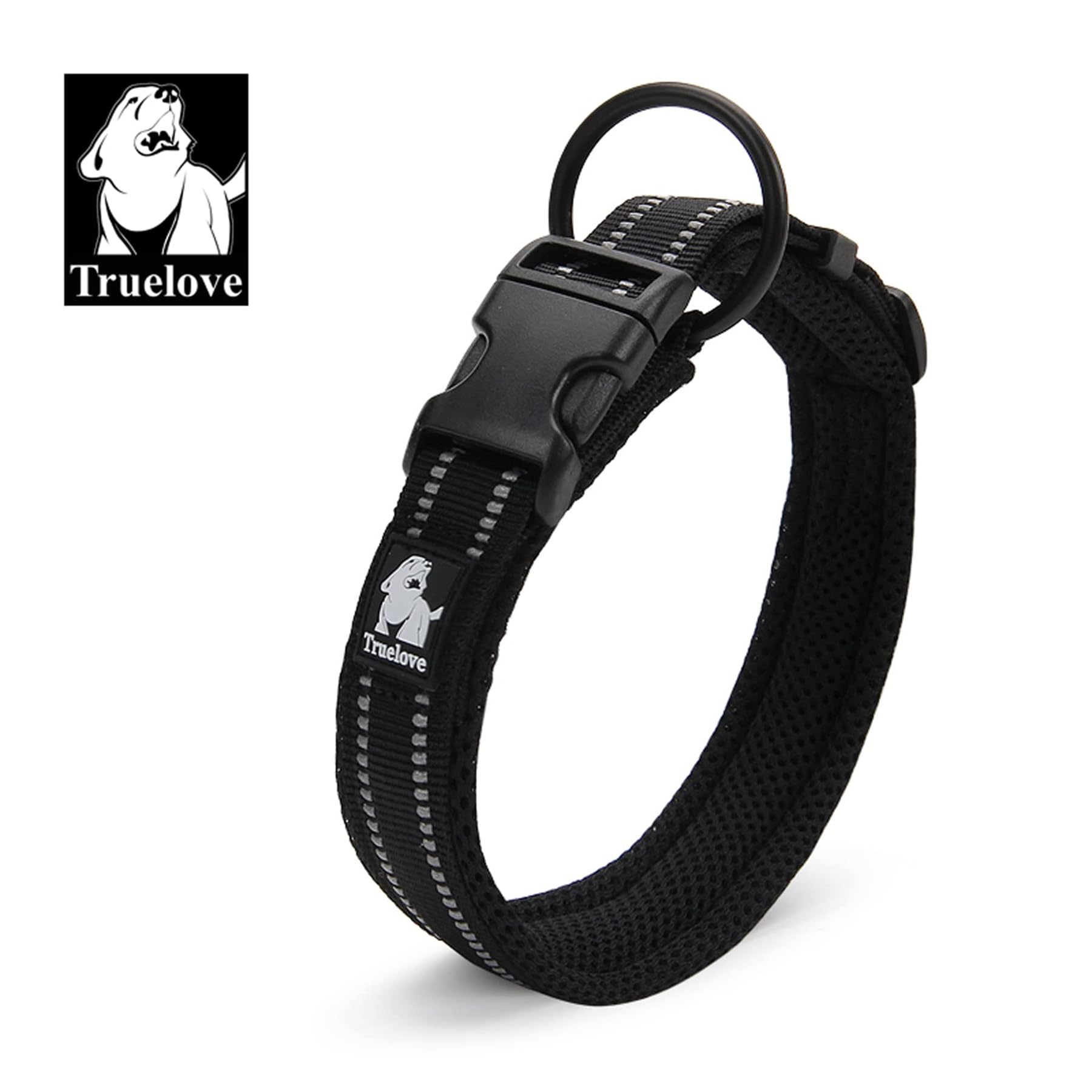 Truelove Dog Collar Reflective Premium Duraflex Buckle,High Grade Nylon Webbing No Choke Basic Collars Tlc5011(Black,3Xl)