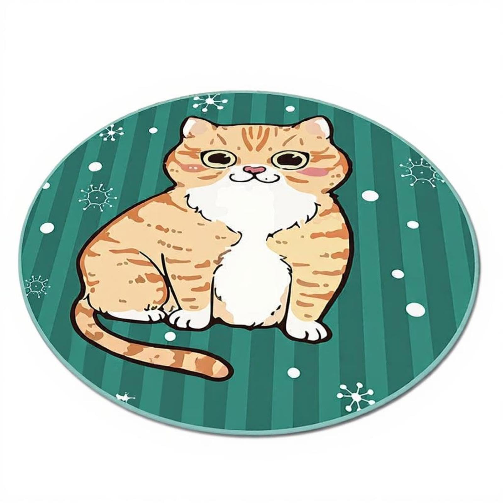 FABLOFT Round Pet Mat, Absorbent Dog and Cat Bed Mat, NonSlip, cleanable, Floor Protector 80cm Diameter Orange Cat
