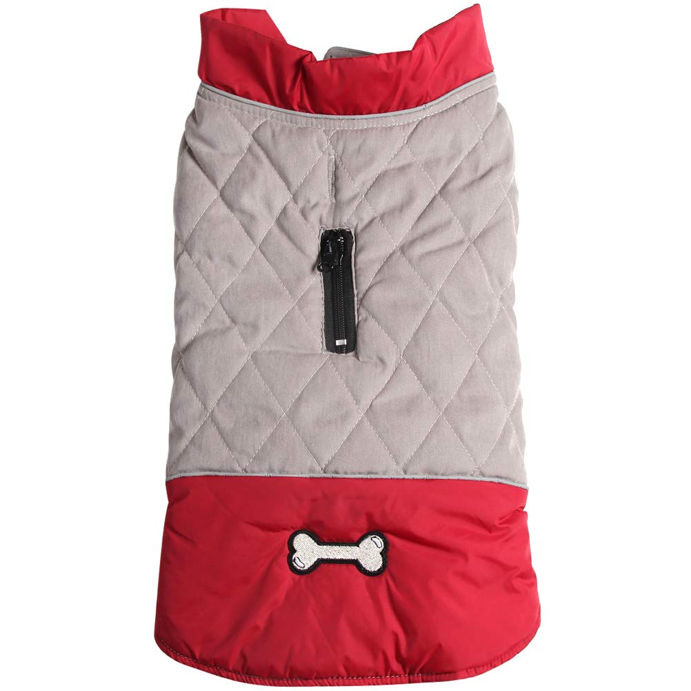 Vecomfy Reversible Dog Coats For Small Dogs Waterproof Warm Puppy Jacket For Cold Winter,Red And Grey Xs
