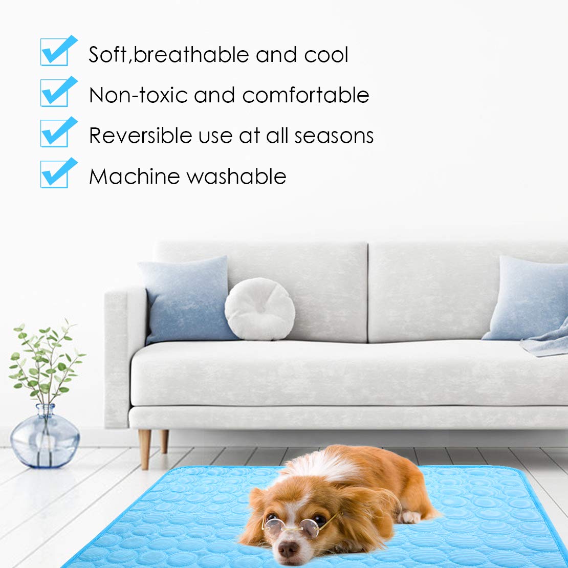 Mojonnie Dog Cooling Mat, Pet Cooling Pads For Dogs, Summer Cooling Bed For Cats, Portable Pet Cooling Cushion For Home Or Outdoor
