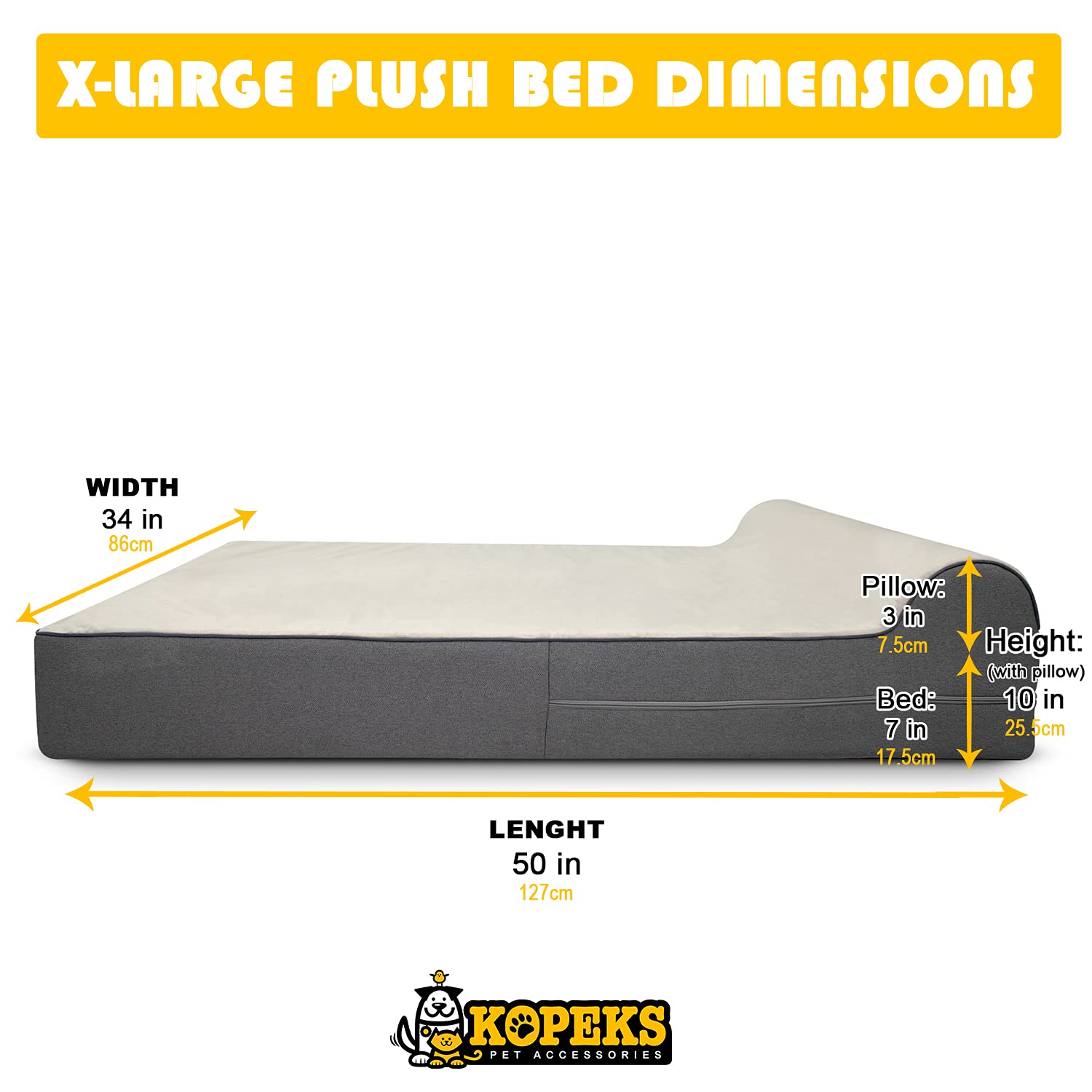 Kopeks Dog Bed Chew Proof Replacement Cover Memory Foam Beds - Extra Large (Jumbo Size) - Deluxe Grey