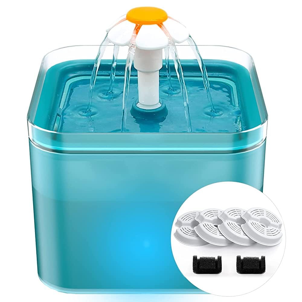 Cat Water Fountain for Cats Indoor: 67oz/2L Cat Fountain - Quiet Pet Water Fountain - Cyan Cat Fountains for Drinking Easy to Cl