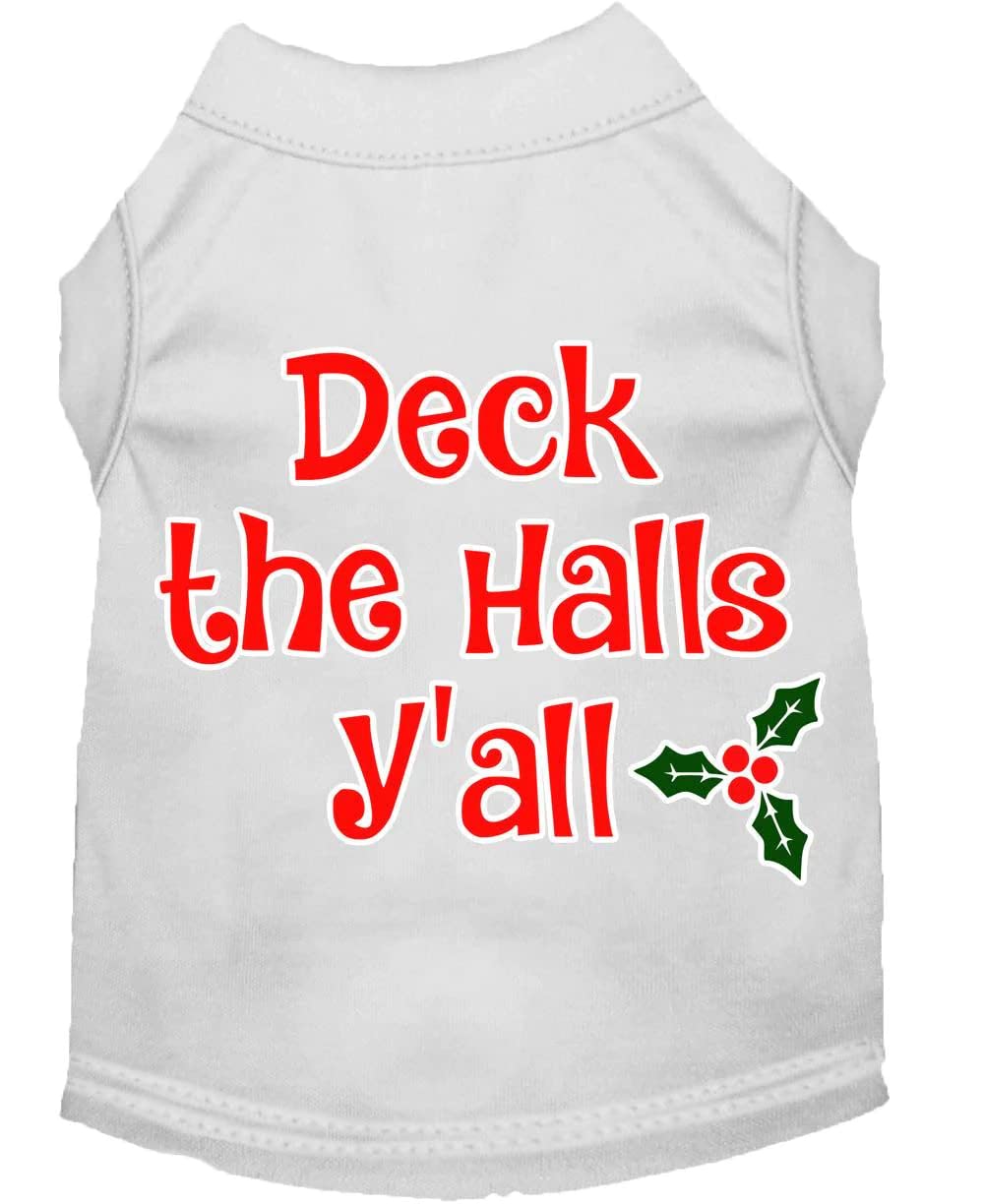 Christmas Pet Dog & Cat Shirt Screen Printed, "Deck The Halls, Y'all" Light Pink 2XL (20-25 lbs.)