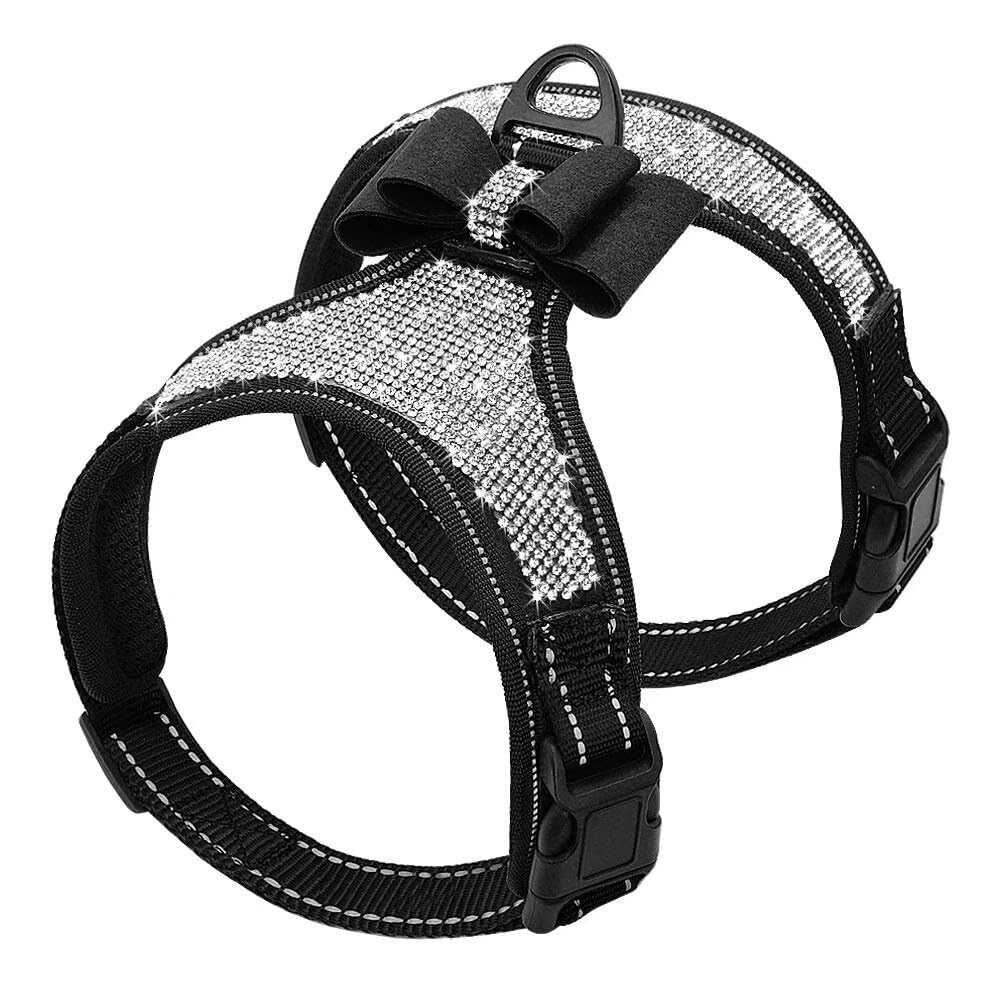 Beirui Soft Fleece Padded Dog Harness For Small Medium Dogs - Cute Rhinestone Dog Vest Harness With Sparkly Bow Tie - Reflective