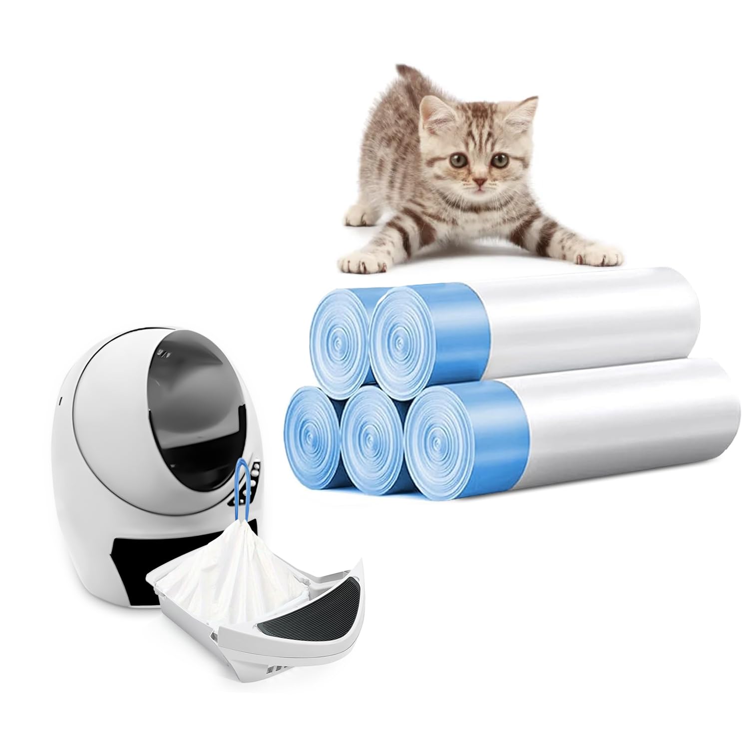 Ferypet 100 Packs Cat Litter Bags With Drawstring, Compatible With Litter-Robot 3/4 Cat Litter Box, Replacement Waste Bags Eplac