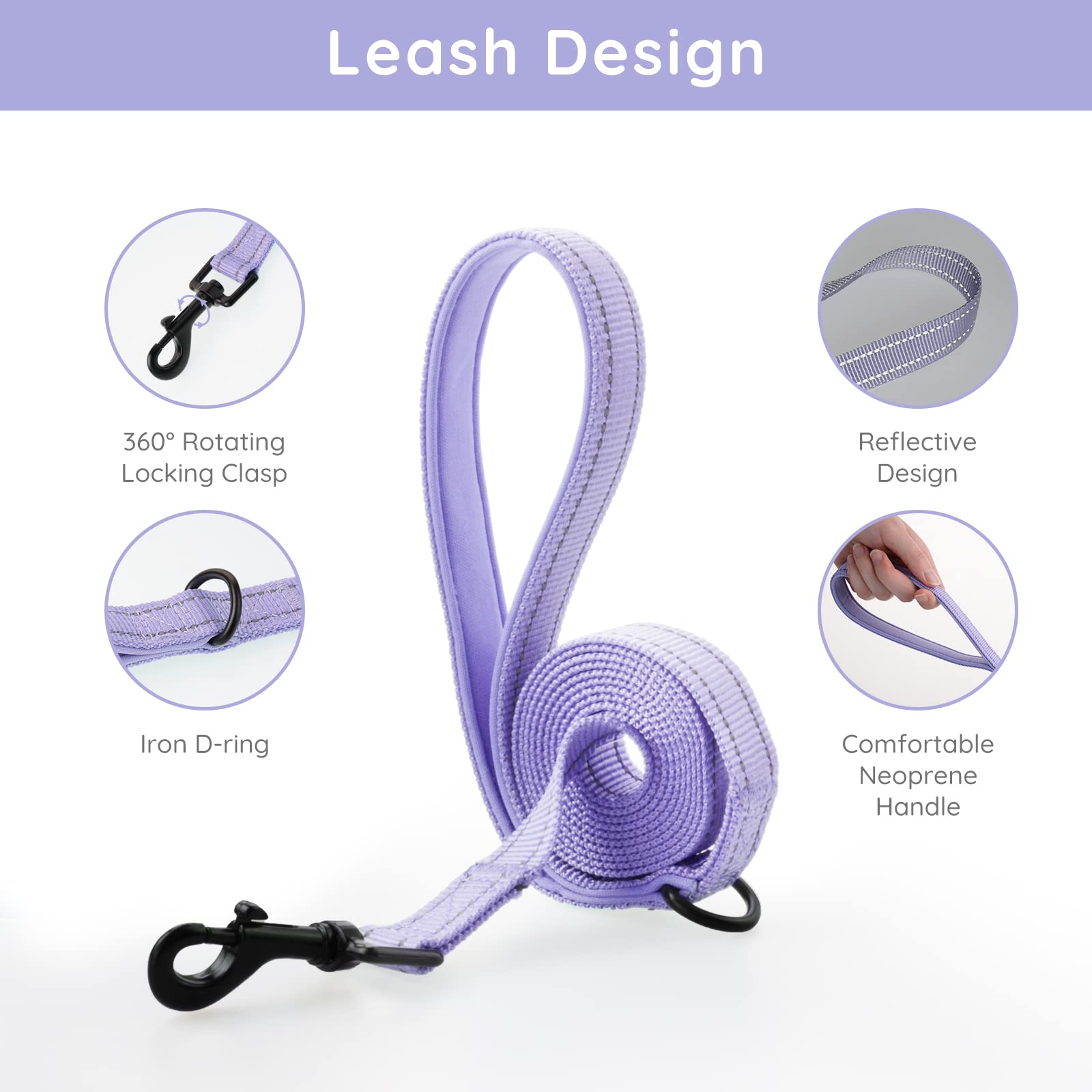 Bella & Pal Small Dog Harness, Lavender, L, Animal Harness With Leash Set, No Pull, Step In, Reflective, Mesh, For Extra Small D