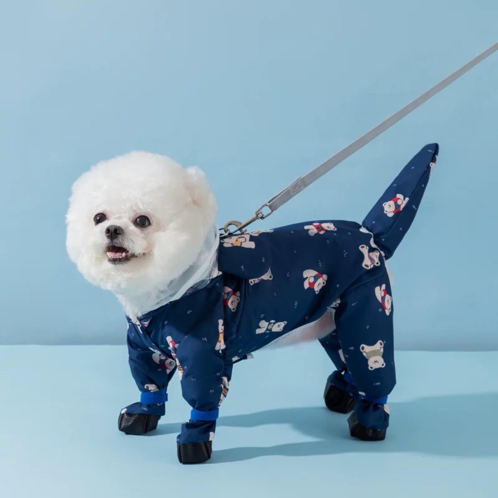 Harikaji Small Dog Raincoat, Tail Protect Feet Cover Waterproof Dog Rain Jacket Dog Rain Coat For Puppy Small Dogs (Navy Bear,M)