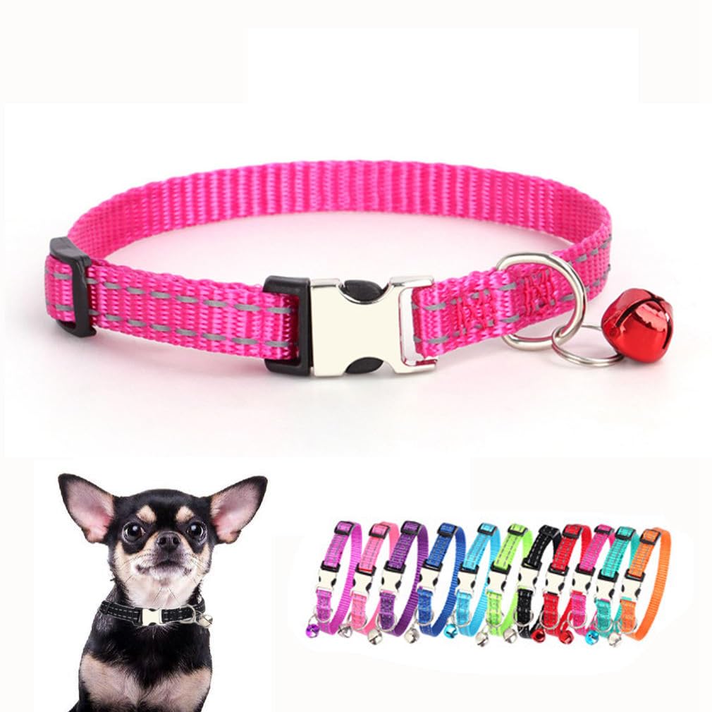 Puppy Collars For Small Puppies, Reflective Nylon Metal Buckle Cat Collars With Bells For Tiny Pet Female Dogs Girl Kitten Small