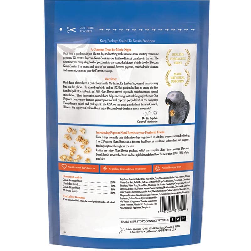 Lafebers Popcorn Nutri-Berries for Parrots 4 oz bag