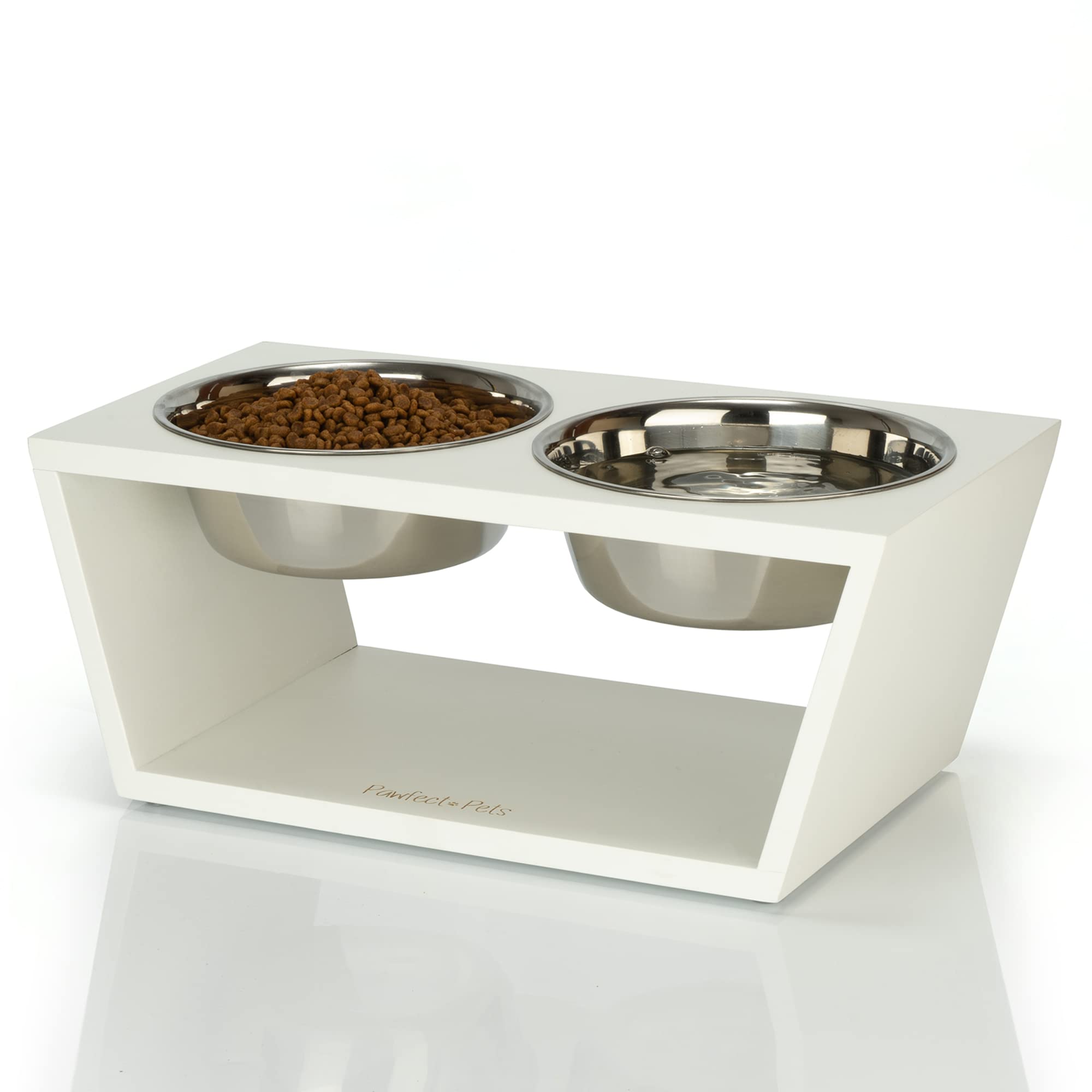 Pawfect Pets Elevated Dog Bowl Stand - 7 Raised Pet Feeder for Medium Dogs with Four Stainless Steel Bowls, Modern Dog Bowl, Mod