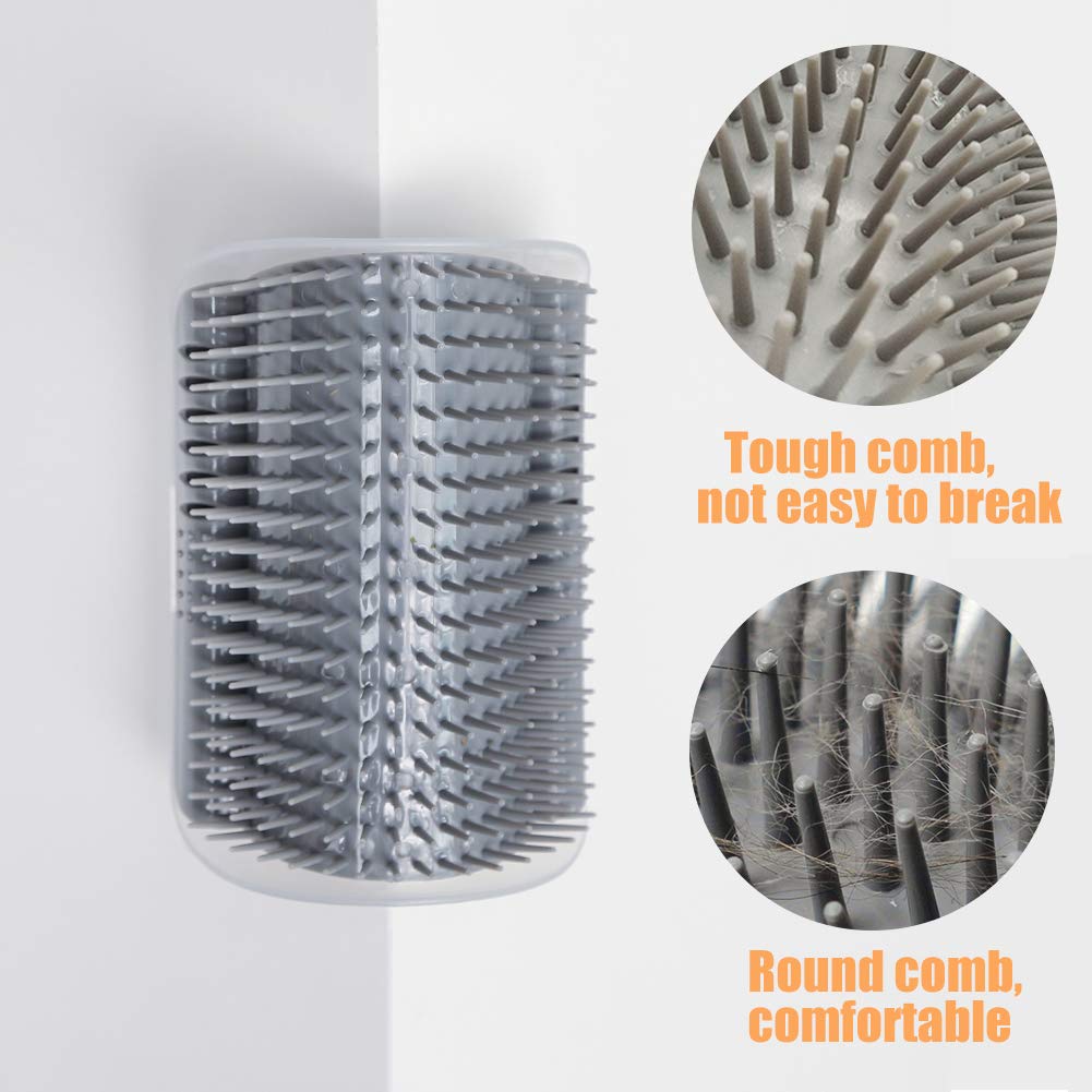Imisno Cat Self Groomer Toy Wall Corner Massage Comb Perfect Massager Brush With Catnip (4 Pcs Gray)
