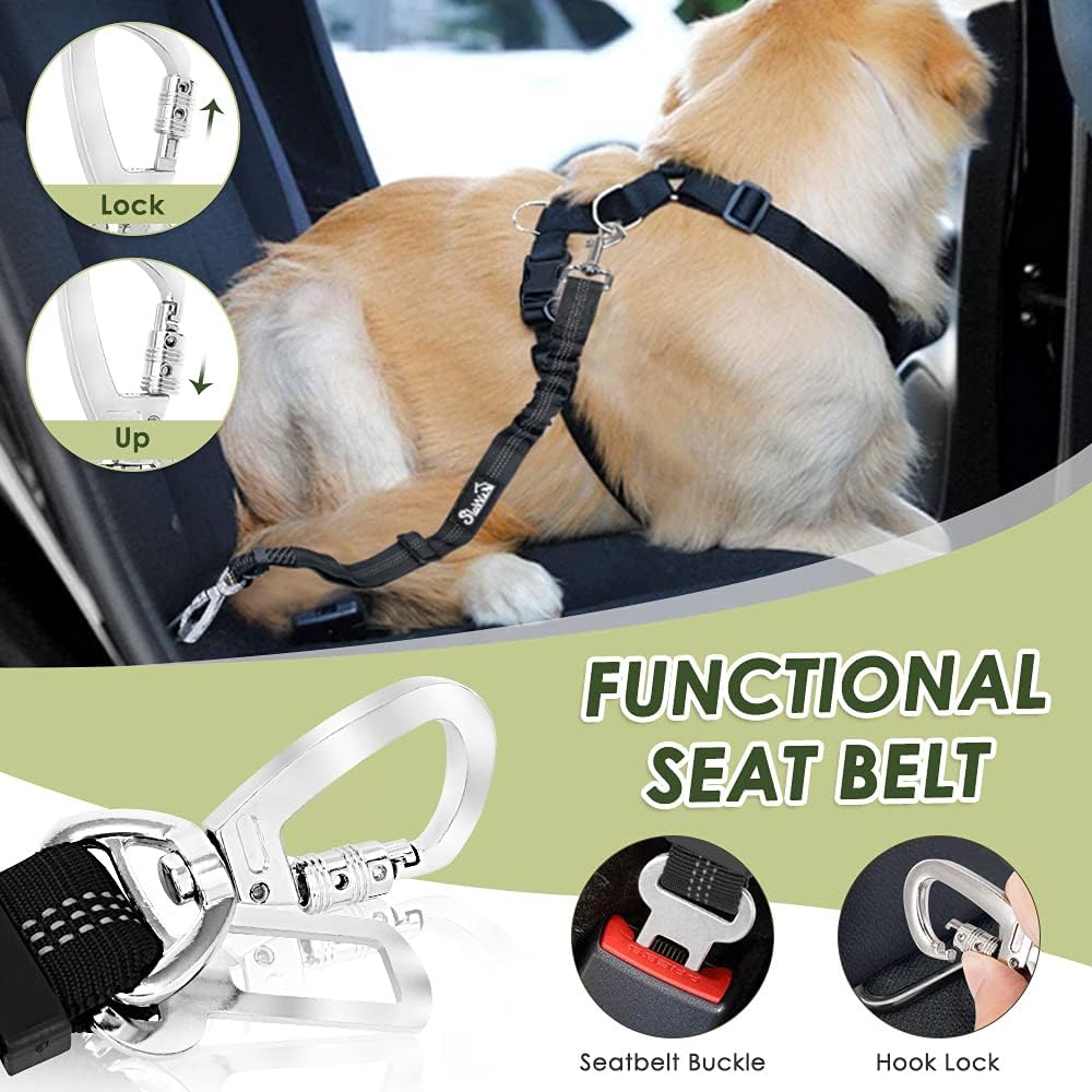 Slowton Dog Seat Belt Harness For Car, Dog Car Harness Adjustable Mesh Breathable & Dog Seatbelt Safety Tether With Elastic Bungee For Small Medium Large Pets(Blue, Double Clip, Xxxs)