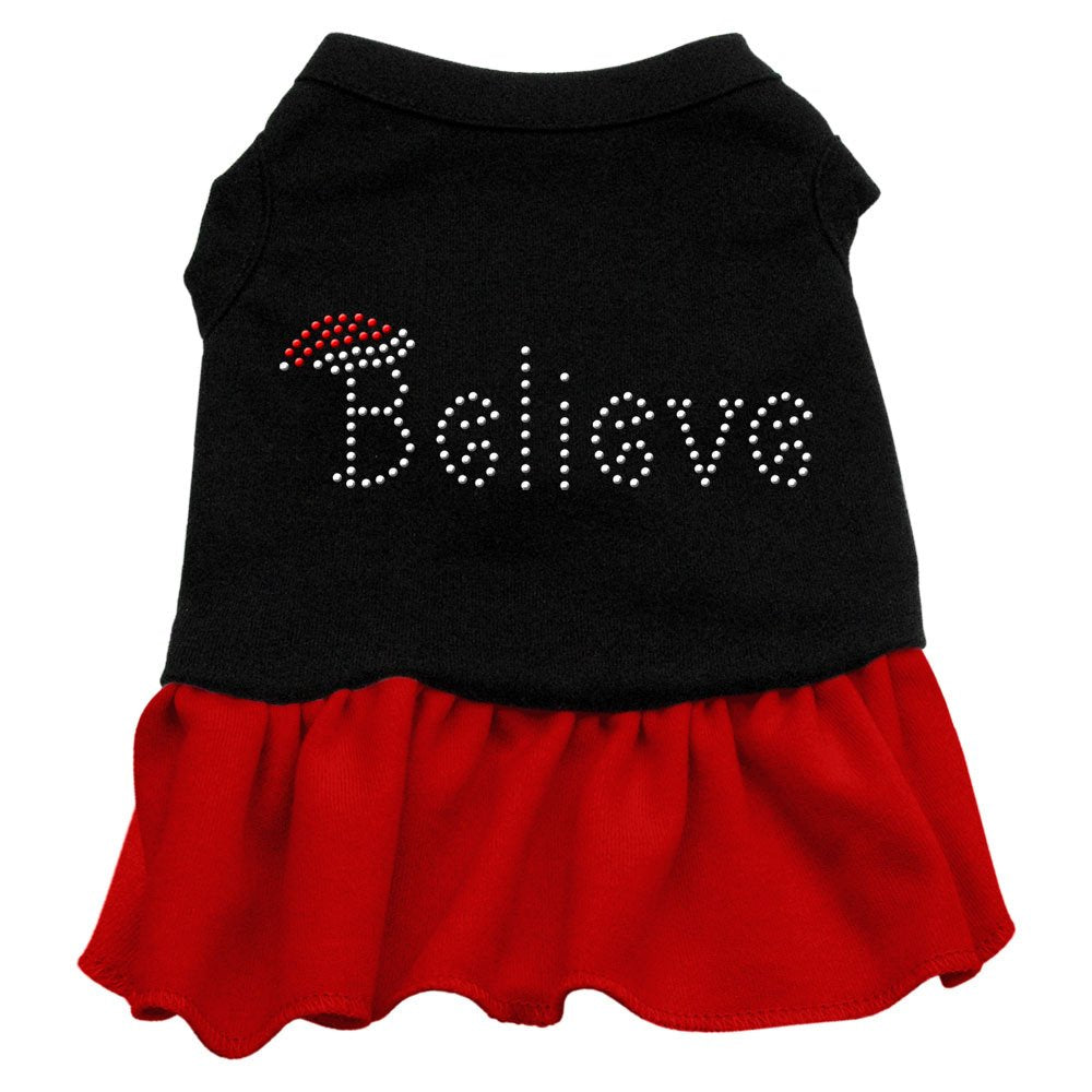 Christmas Pet Dog & Cat Dress Rhinestone, Believe Black W/Red XL (14-20 lbs.)