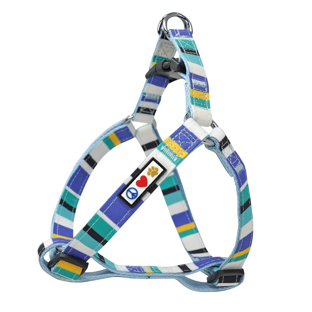 Pawtitas Pet Adjustable Solid Color Step In Puppy/Dog Harness 6 Feet Matching Collar And Harness Sold Separately Small Blue/Teal/Yellow Multicolor