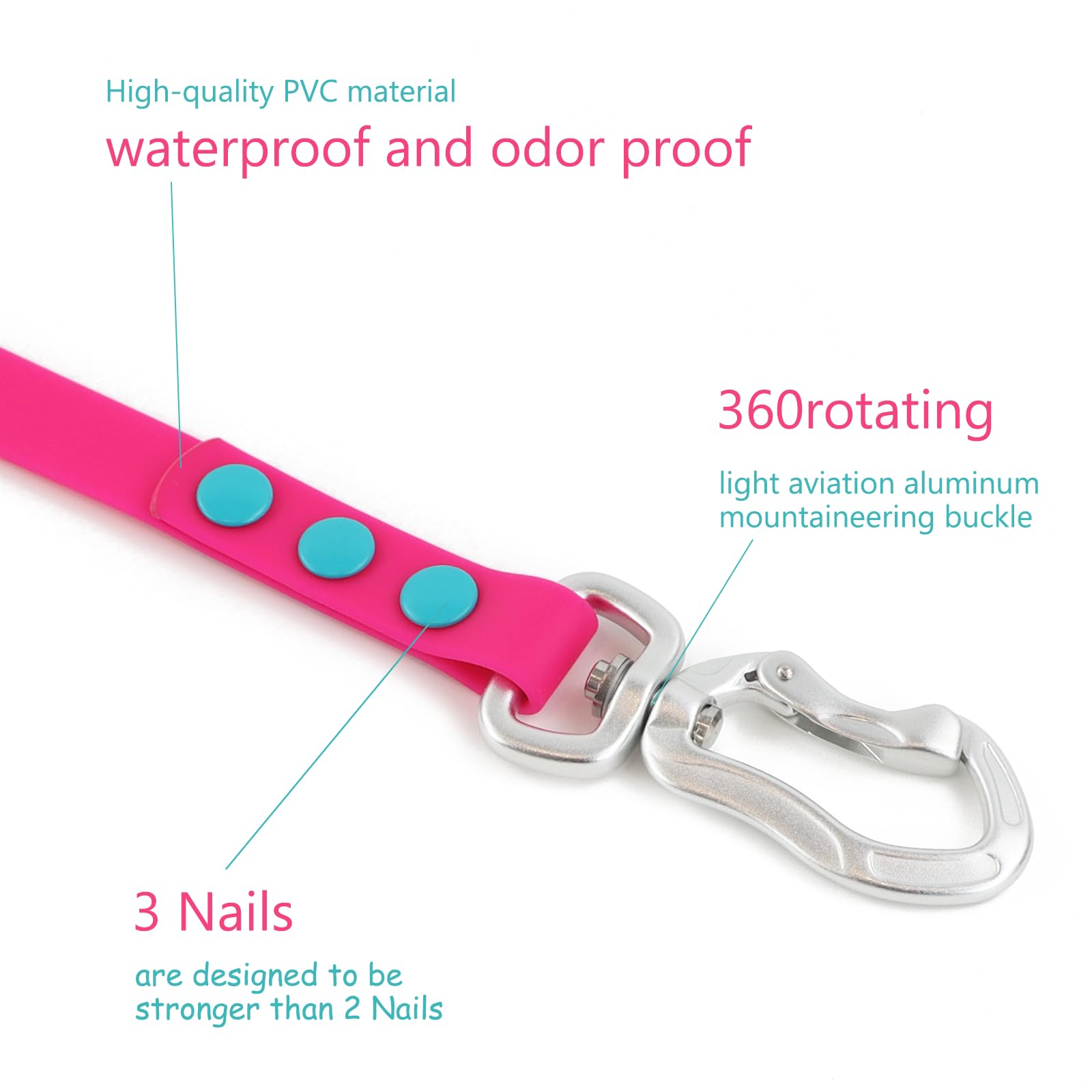 Wolfone Waterproof Dog Leash Carabiner Leash For Dogs Soft Handle Easy Care 5Ft*15Mm*2.0Mm Pink Peacock
