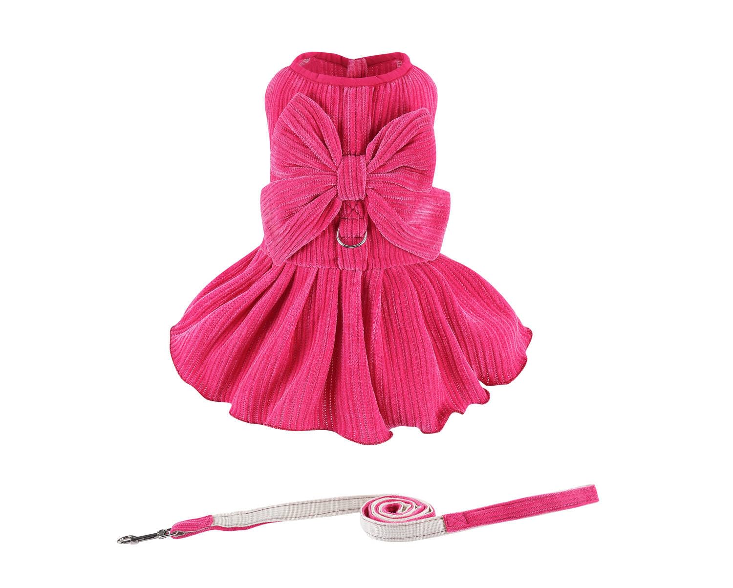 Dog Striped Dress,Pet Girl Bow Costume With Ring And Harness Leash,Dog Wedding Birthday Party Dress(Rose,X-Large)