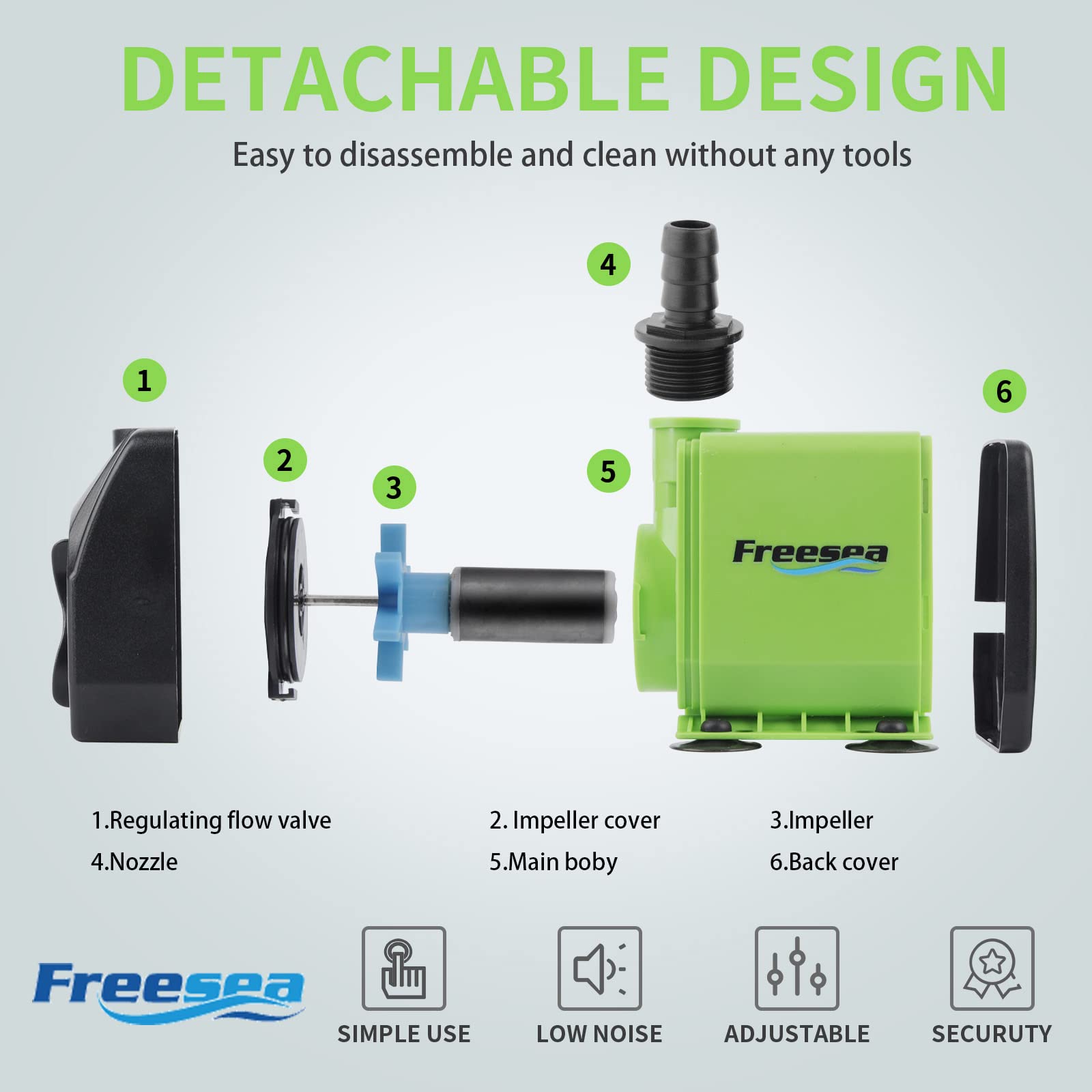 FREESEA Fountain Submersible Water Pump: 800GPH 45W Adjustable Small Pond Pump with 5ft Tubing Hose and 3 Nozzles 10ft High Lift