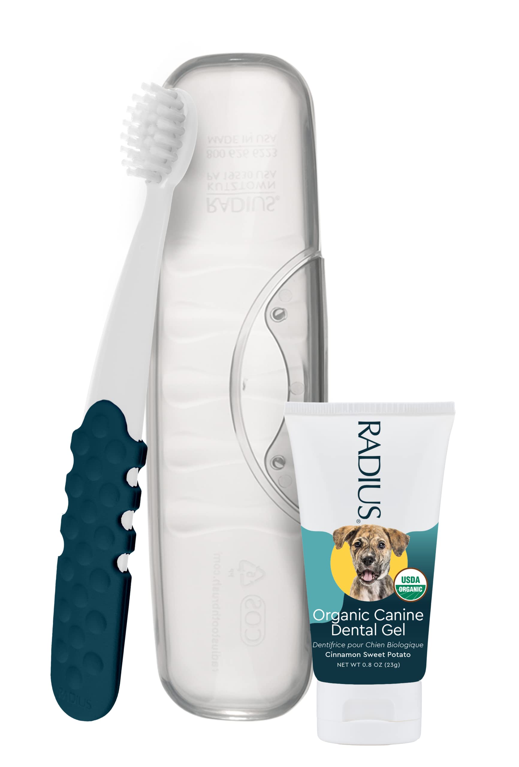Radius USDA Organic Dental Solutions Adult Kit 1 Unit, 1 Dog Toothbrush & 1 0.8oz Toothpaste, Firm Bristle & Non Toxic Toothpast