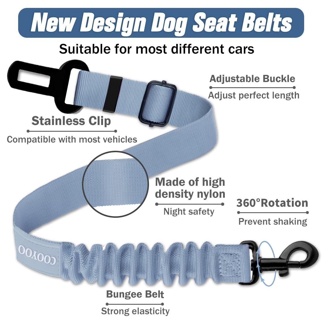 Cooyoo Dog Seat Belt,3 Piece Set Retractable Dog Car Adjustable Seatbelts For Vehicle Nylon Pet Safety Heavy Duty & Elastic & Durable Car Harness For Dogs