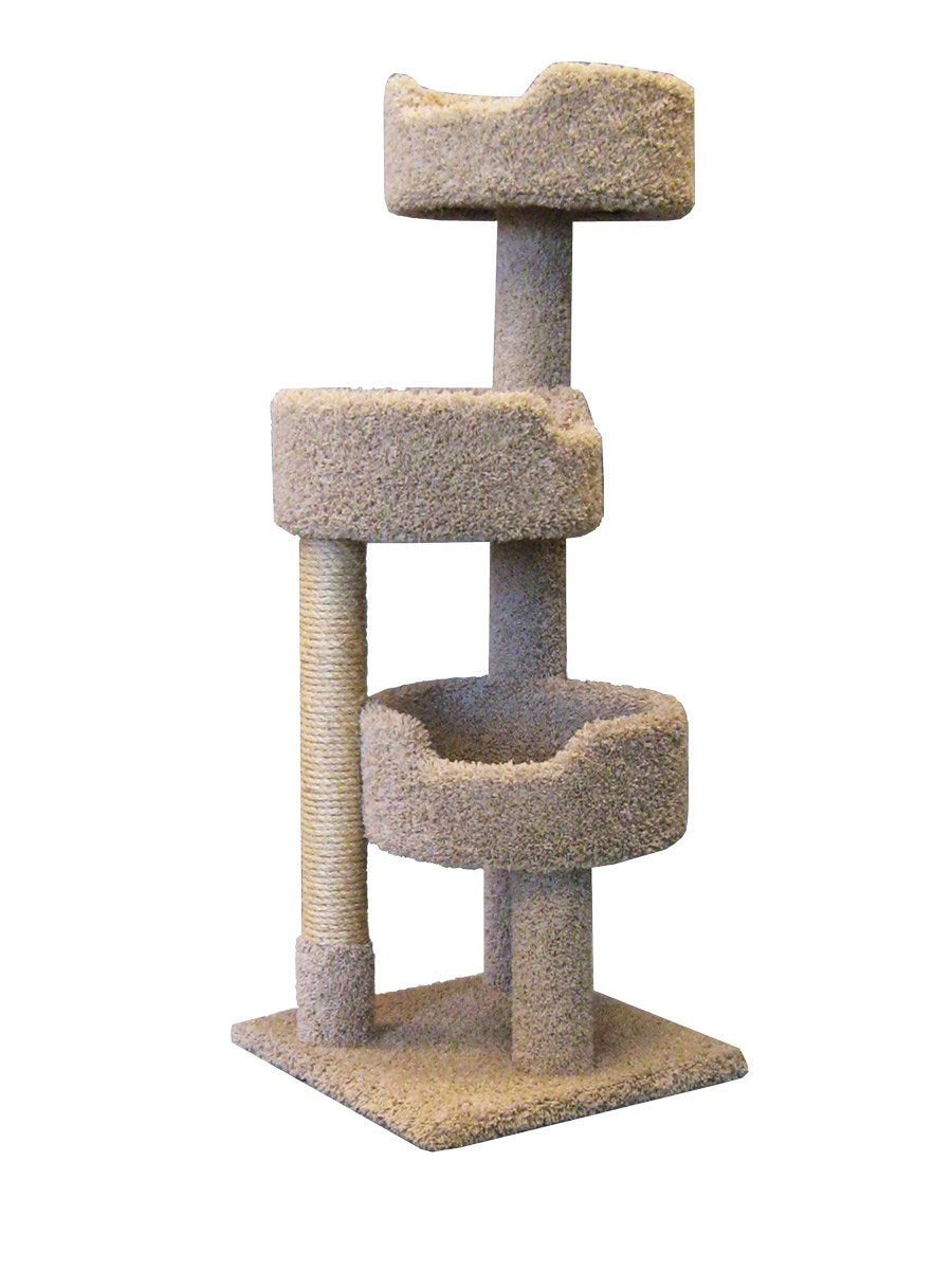 New Cat Condos Deluxe Cat Tower - Large Beige Wood Perches & Scratching Post - Model 110138-Beige