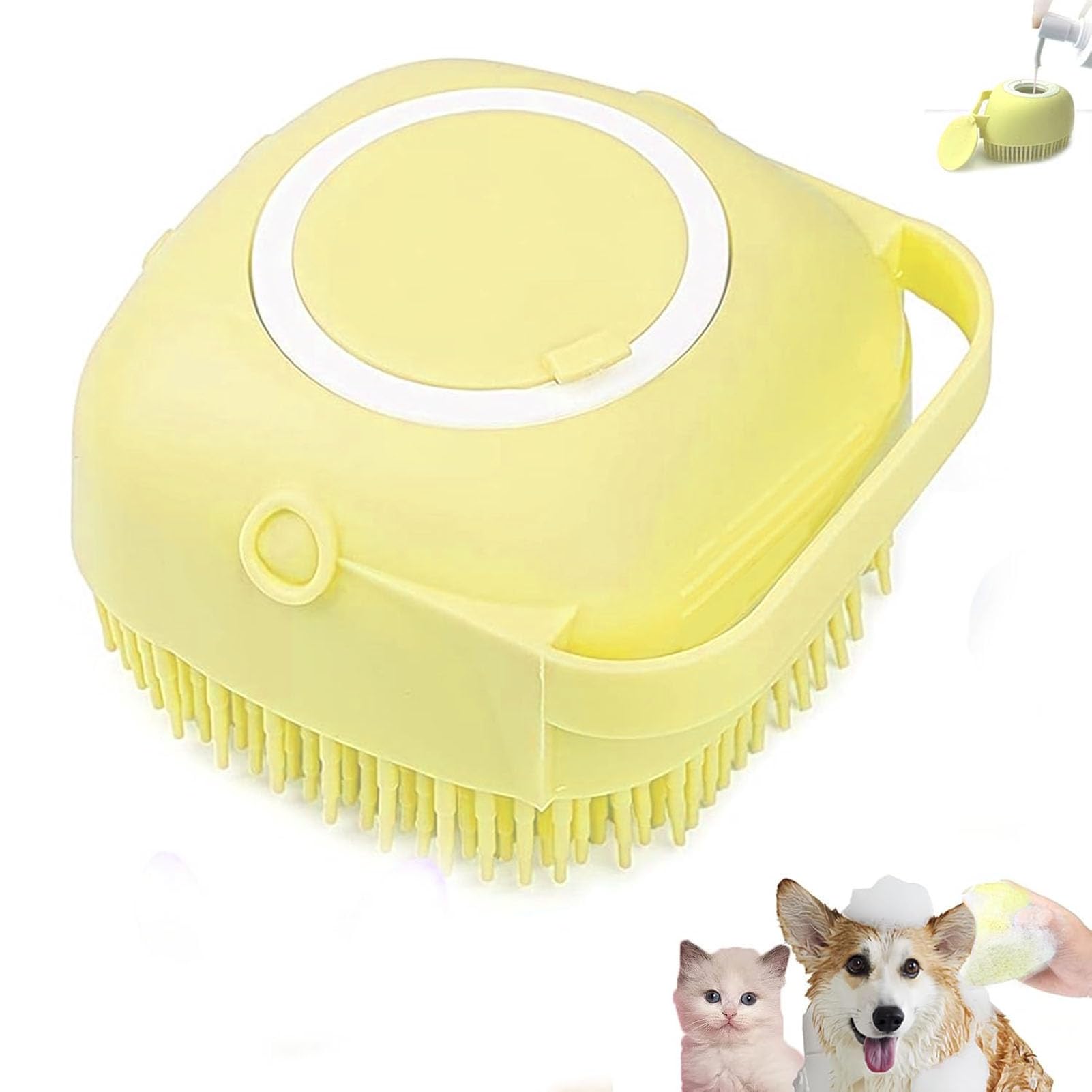 Hfpengzan Pet Bath Scrubber Brush, Dog Grooming Massage Shampoo Bath Brush With Soap And Shampoo Dispenser Soft Silicone Bristle