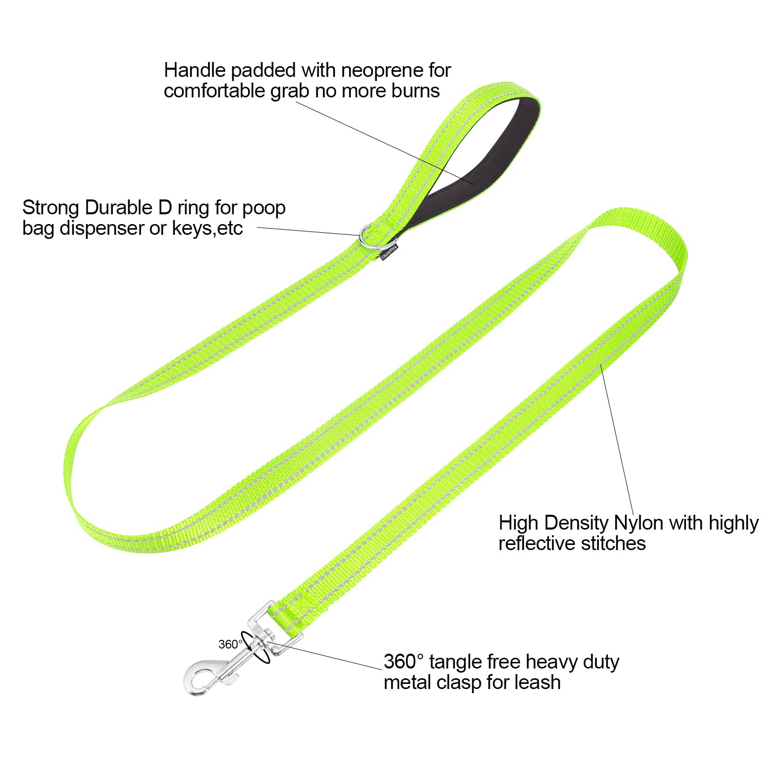 Usunyvora Reflective Nylon Dog Leash For Walking,Strong Dog Leash With Padded Handle For Small And Medium Dogs,6 Ft,Green