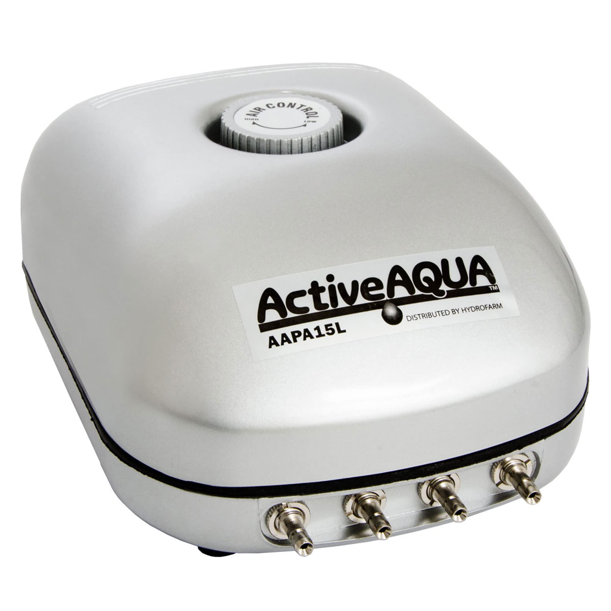 Hydrofarm Aapa15L Active Aqua, 4 Outlets, 6W, 15 L/Min Air Pump, Silver,Grey