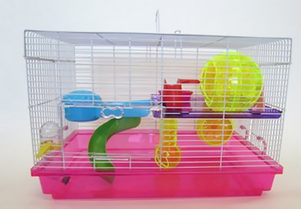YML Clear Plastic Dwarf Hamster Mice Cage with Color Accessories, Pink
