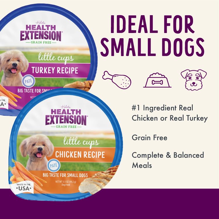 Health Extension Little Cups Grain-Free Wet Dog Food, Small Breed - Variety Box (6 Chicken/6 Turkey) 3.5 oz - Easy to Digest, Id