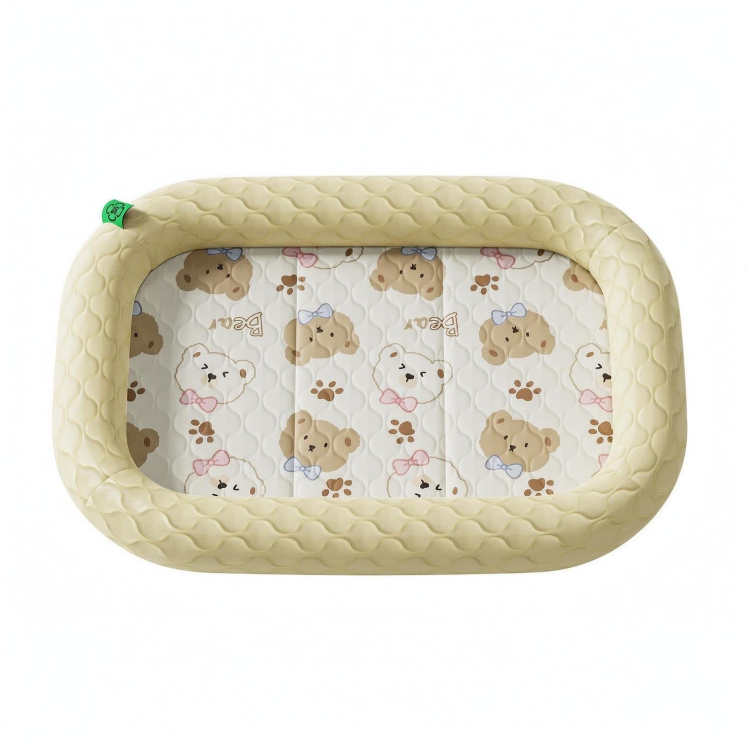 STYLEHEAVEN IceSilk Rectangular Pet Bed Mat Padded Quilted Pet Bed Mat Raised Border, 2XL, Bear Beige Pet Supplies | Small Anim