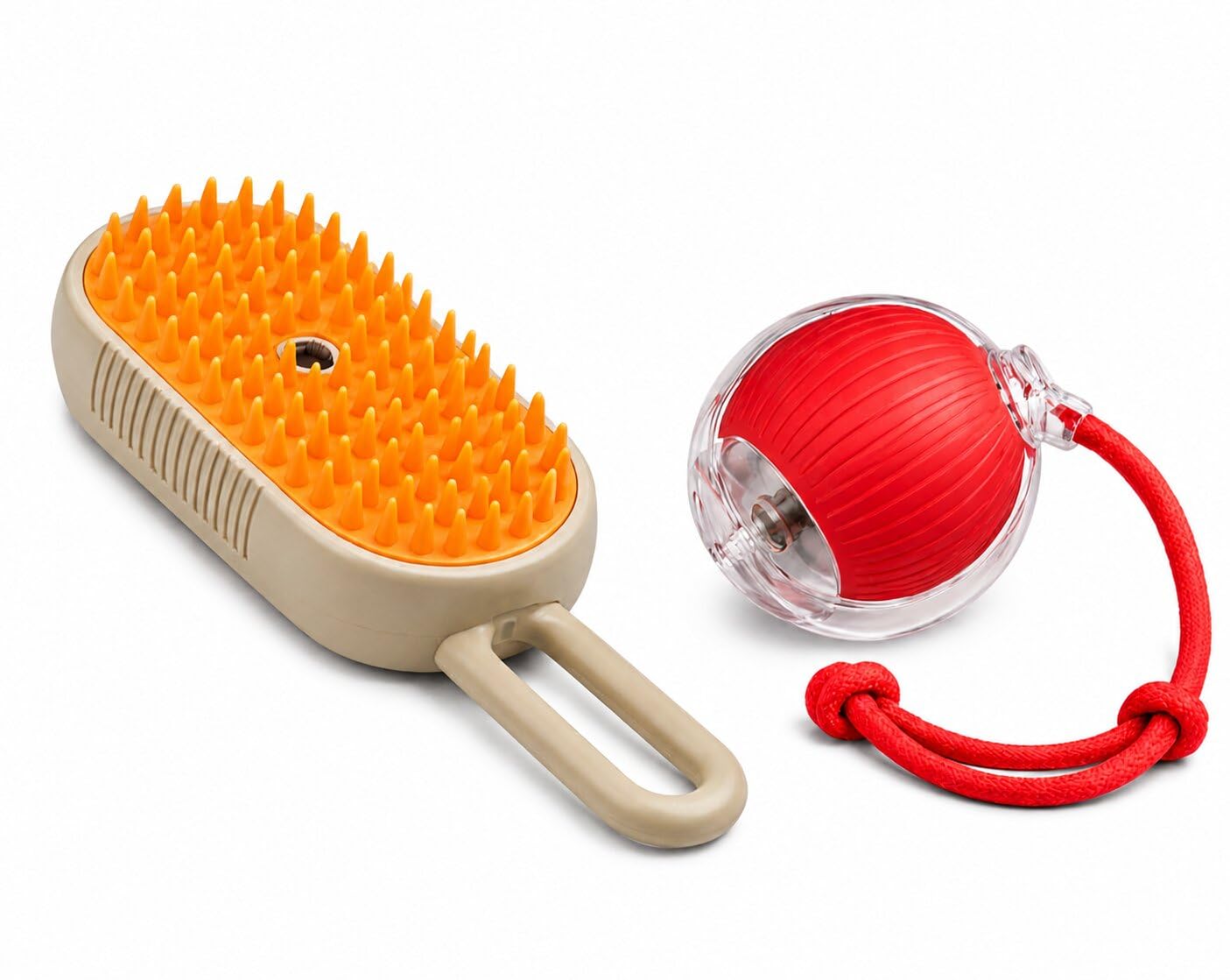 Pawmino Interactive Pet Toy Combo | Electric AutoRolling Ball With Tail + Silicone Grooming Brush For Dogs & Cats | Safe, NonT