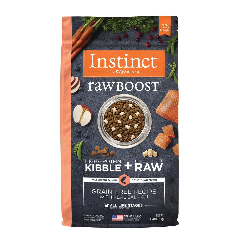 Instinct Raw Boost, Natural Dry Dog Food with Freeze Dried Pieces, High Protein, Grain Free Recipe - Real Salmon, 3.5 lb. Bag